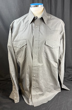 Roper - Long Sleeve Shirt - Mens - Medium - Grey - Pearl Snap - Vintage