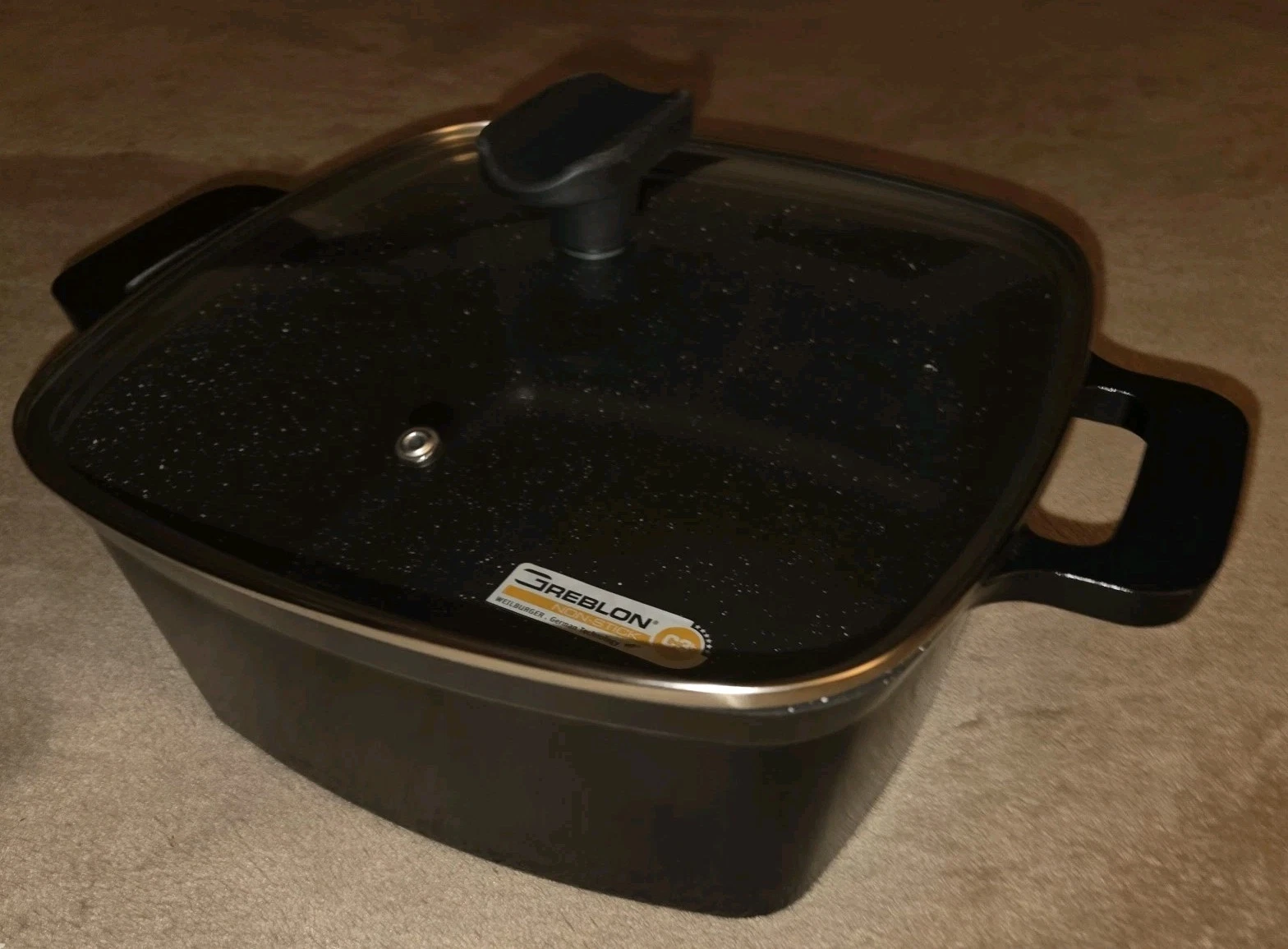 6-piece Set Cook's Essentials Cast Aluminum Square Fry Pan w/ Lid, Grill Pan+