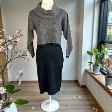 Taylor Sweater Dress Cowl Neck Herringbone Black Taupe Size Small