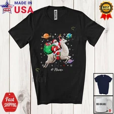 Custom Name Santa Riding Llama; Awesome Christmas Santa In Space Galaxy T-Shirt