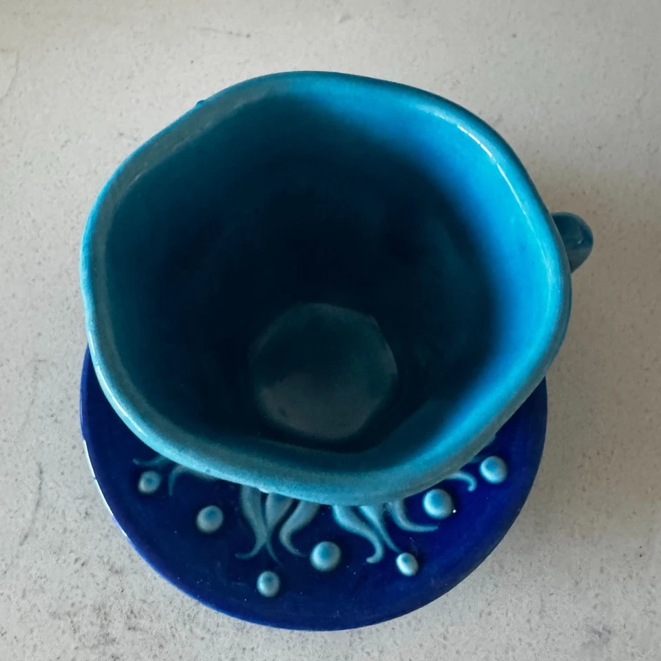 Juego de 2 tazas y platillos de té turcos de cerámica artesanales estilo azul marroquí Foto 3 de 3
