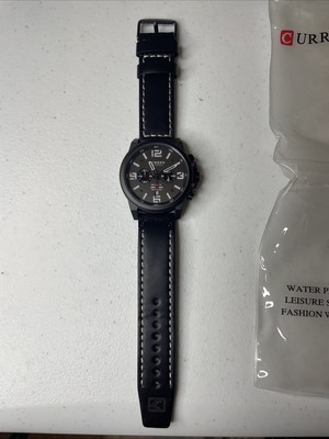 Curren Watch Mens Black Dial Brown Leather Band Date M8314 with Battery 
