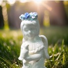 Unmarked Glossy Ceramic Angel Figurine, Multicolor Flower Crown Holding Dove — photo 6