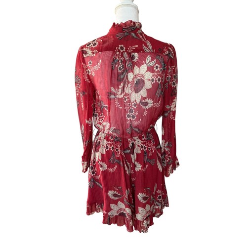 Pagliaccetto tutina Zimmermann Juno stampa floreale misto cotone seta rosso mattone taglia 2 - Foto 3 di 14