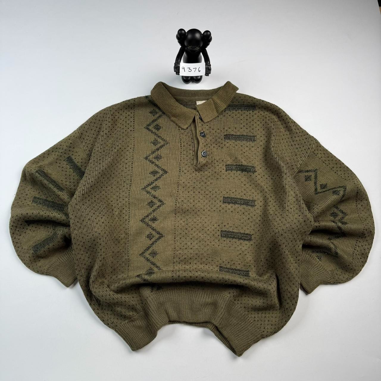 80s True Vintage Knit jumper 90s Argyle Crazy Funky Pattern L
