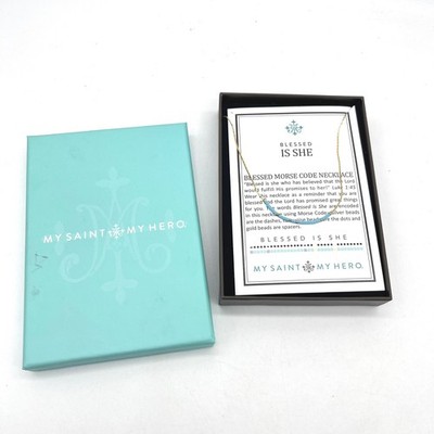 My Saint My Hero Blessed Is She Morse Code Necklace Turquoise Gold