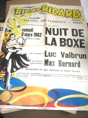 Poster RICARD vom 3.03.1962 NUIT DE LA BOXE in LILLE, Luc Valbrun, Max Bernard