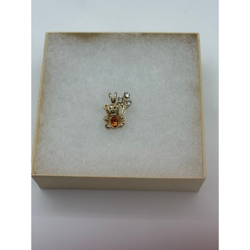 Omega Teddy Bear Pendant with Balloons Gold-Tone with Amber & Clear Rhinestones - Picture 3 of 3