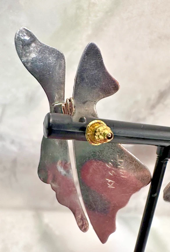 Pendientes modernistas KY firmados artesanalmente de colección de oro de 14 quilates de plata de ley mezcla de metal Foto 3 de 4