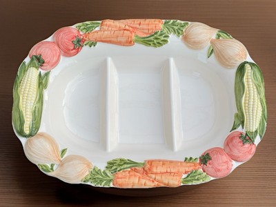 Large 3D Veggie Ceramic Divided Serving Tray Platter Dish Buffet Portugal 18X13''