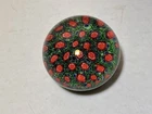 Vintage Millefiori Art Glass Paperweight Floral Red Green Murano Style 2.5