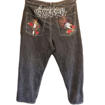  Ninth Hall Ambush Mens 36 Black Denim Jeans Embroidered Eagle Snake Graffiti...