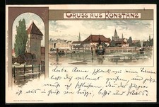 Künstler-AK Karl Mutter: Konstanz, Sicht auf die Stadt am Bodensee 