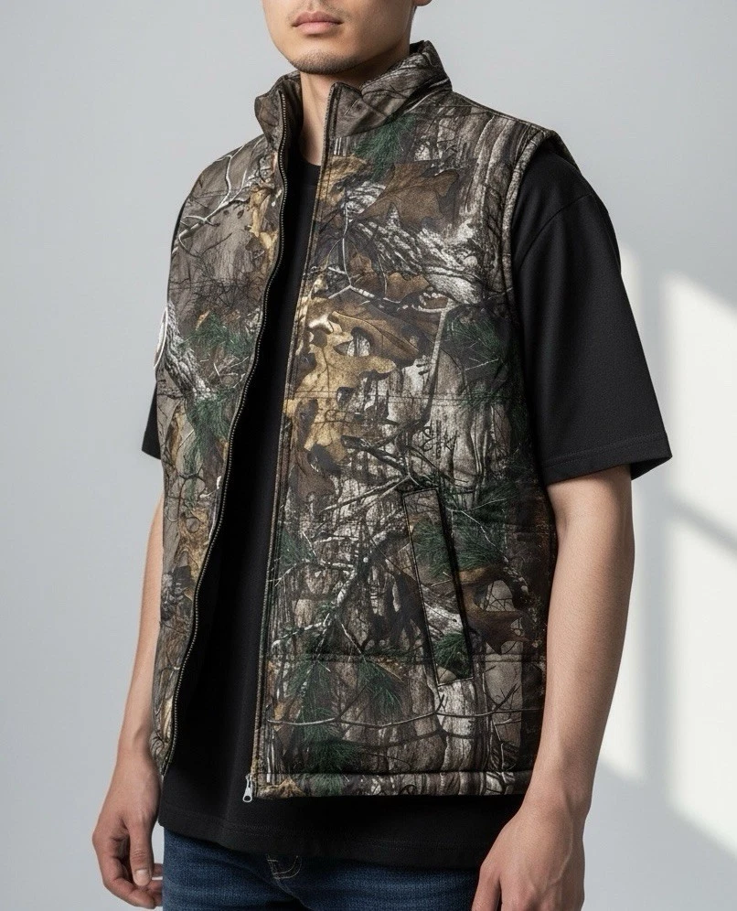 Realtree Vest Mens M Reversible Camo Quilted Puffer Olive Military Hunting NEW