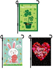3 Valentine's Day  St. Patrick's Day Burlap House Flags Double Sided 12x18 Inch