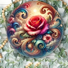 1pc 2D Luxurious 3D Floral Metal Wall Art- 8x8inch Round Aluminum Decoration W/V
