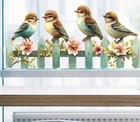 Fensterbild 4 Vögel auf Zaun Wiederverwendbar Glasdekor Aufkleber Fensterfolie