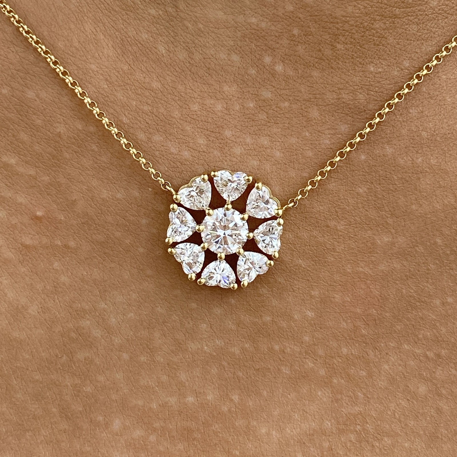 14K Yellow Gold Pendant Necklace Round;heart Labcreated Diamond 1.7ct F/VS