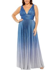 Mac Duggal Plus V-Neck Ombre Gown Women's Blue 20
