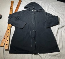 J Jill Hoodie Womens Medium Black Button Jacket Drawstring Waist Outdoor Casual