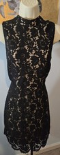 NWOT ELEGANT FOREVER 21 BLACK LACE OVER TAN SLEEVELESS DRESS Size L