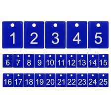 25Pcs, Rectangle Number Tags 1-25 3x4CM Plastic Number Key with Hole Blue