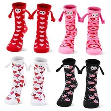 4 Pairs Funny Magnetic Holding Hands Socks Novelty Couple Socks Cute Red