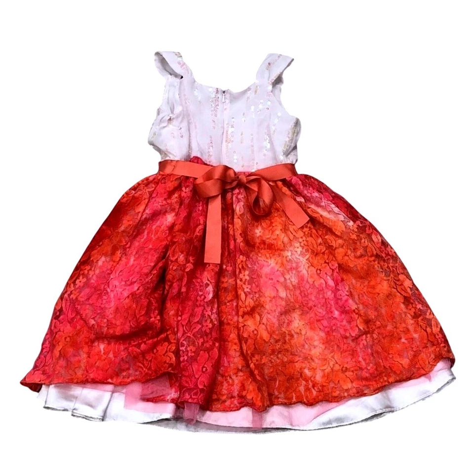 Emily West 女孩派对礼服红色蕾丝亮片无袖女孩连衣裙 12 码全新带标签 — 第 2/3 张图片