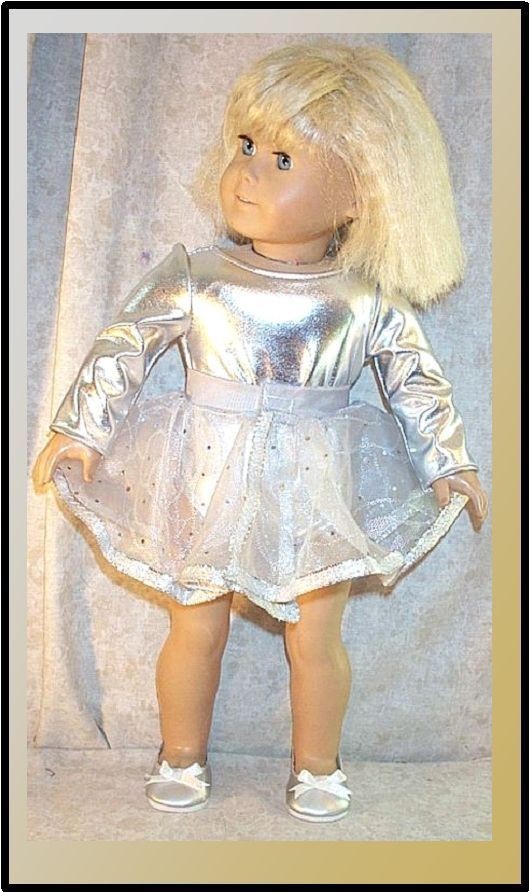Made2fit Girl 18" In Ice Skate-dance Leotard Silver Skirt