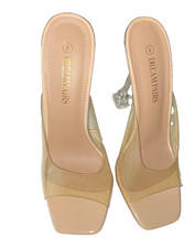 DREAM PAIRS Beige/Clear Square Toe Mule Heels Clear Strap Slip-On Women's 8