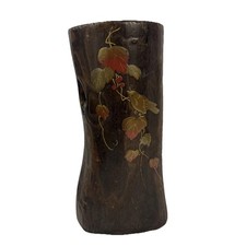 Jarrón tronco árbol pájaro Ikebana madera Kiri forrado de cobre vintage años 30
