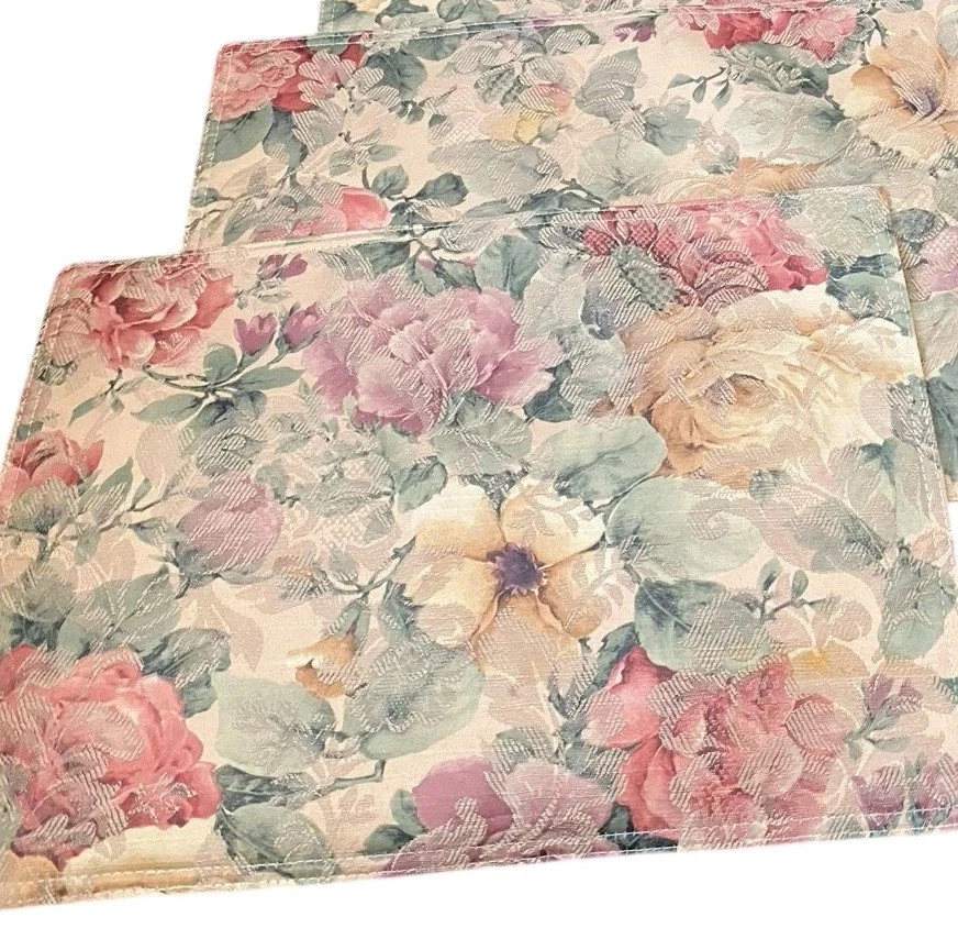 Croscill Cotswold Rose Placemats Set 4 French Country Floral Coquette Cottage  - Image 3 of 4