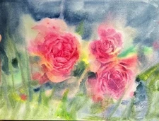 Pink Roses Original Painting wildflowers Art flowers Garden artwork Artettina US