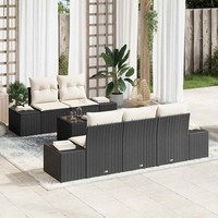 6-Teiliges Garten-Sofa-Set Mit Kissen, Schwarz Poly-Rattan