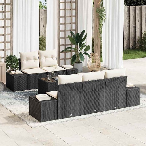 6-Teiliges Garten-Sofa-Set Mit Kissen, Schwarz Poly-Rattan-image