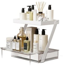2 Tier Bathroom Countertop Organizer Z-Shaped Vanity with Sliding Tray  Drawer