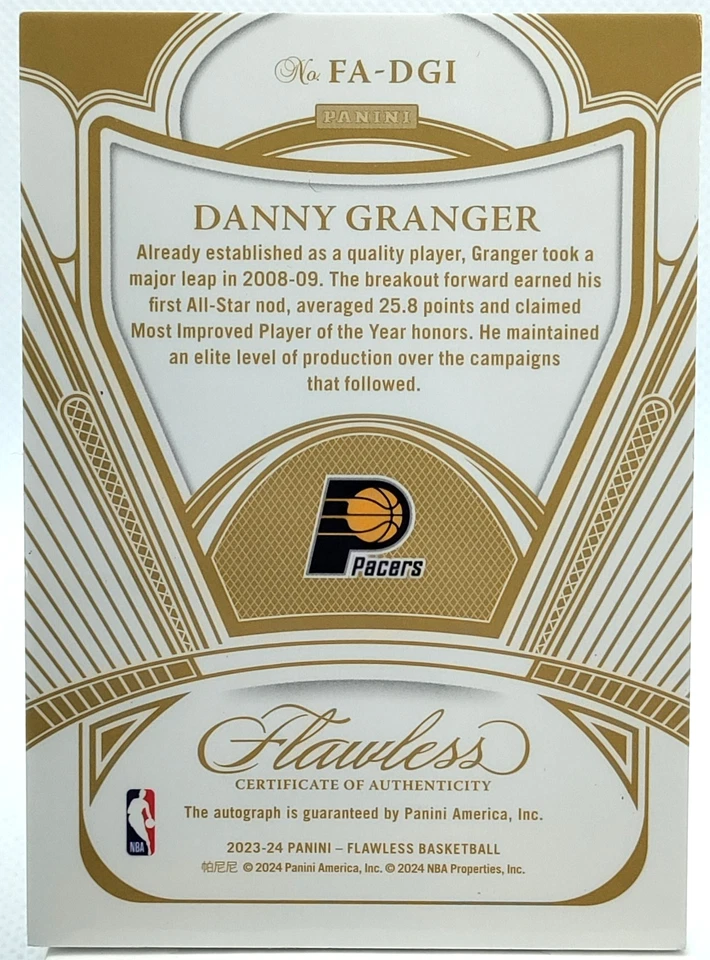 /15 Danny Granger Auto 2023-24 Flawless Autograph Ruby SP Pacers Autographs - Image 2 of 2