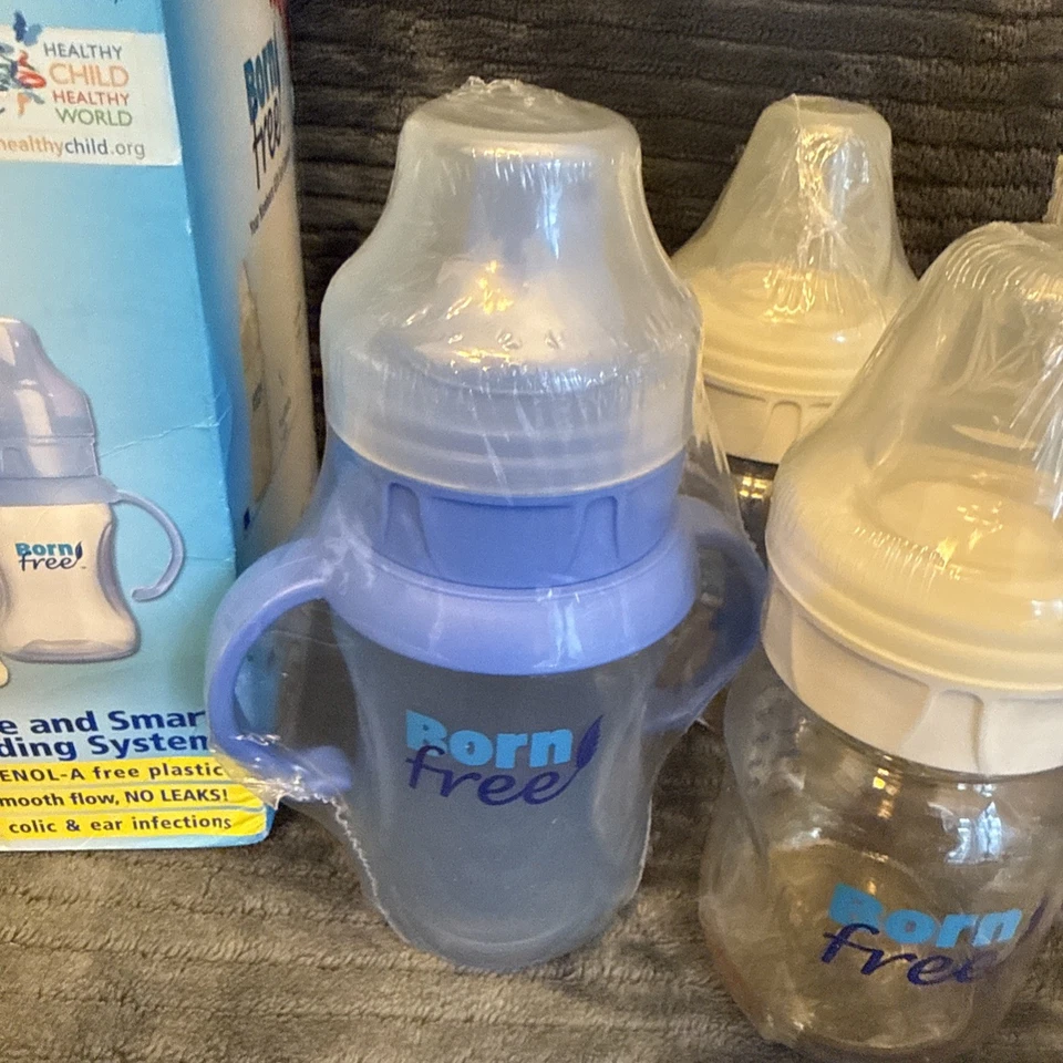 Garrafa Born Free BPA FREE Conjunto Inteligente Seguro NOVO COFRE CAIXA ABERTA 5 Garrafas + Bico - Imagem 4 de 4