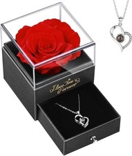 Gifts for Women Birthday, Preserved Real Red Rose with Necklace Gifts valentine