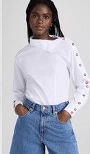 New With Tags Veronica Beard Fauri Button-Accent Funnel Neck Shirt Size 0