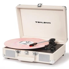 Record Player with Enhanced Speakers 3-Speed Bluetooth Suitcase Portable Viny...