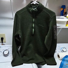 Eddie Bauer Men  s Green Fleece 1/4 Zip Pullover Mock Neck Pockets Size M