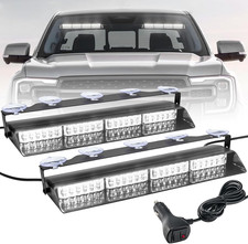 White LED Dash Strobe Light Bar 2 Pack, 48 LED 12-24V Windshield Warning Lights