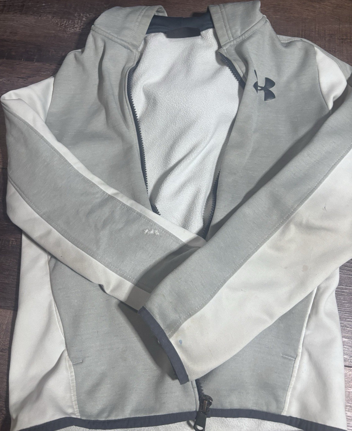 Under Armour ColdGear Fleece Hooded Full Zip Jacket Boys YLG Gray White