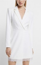 Express Women's Bridal Lace Trim Mini Blazer Dress White Size L