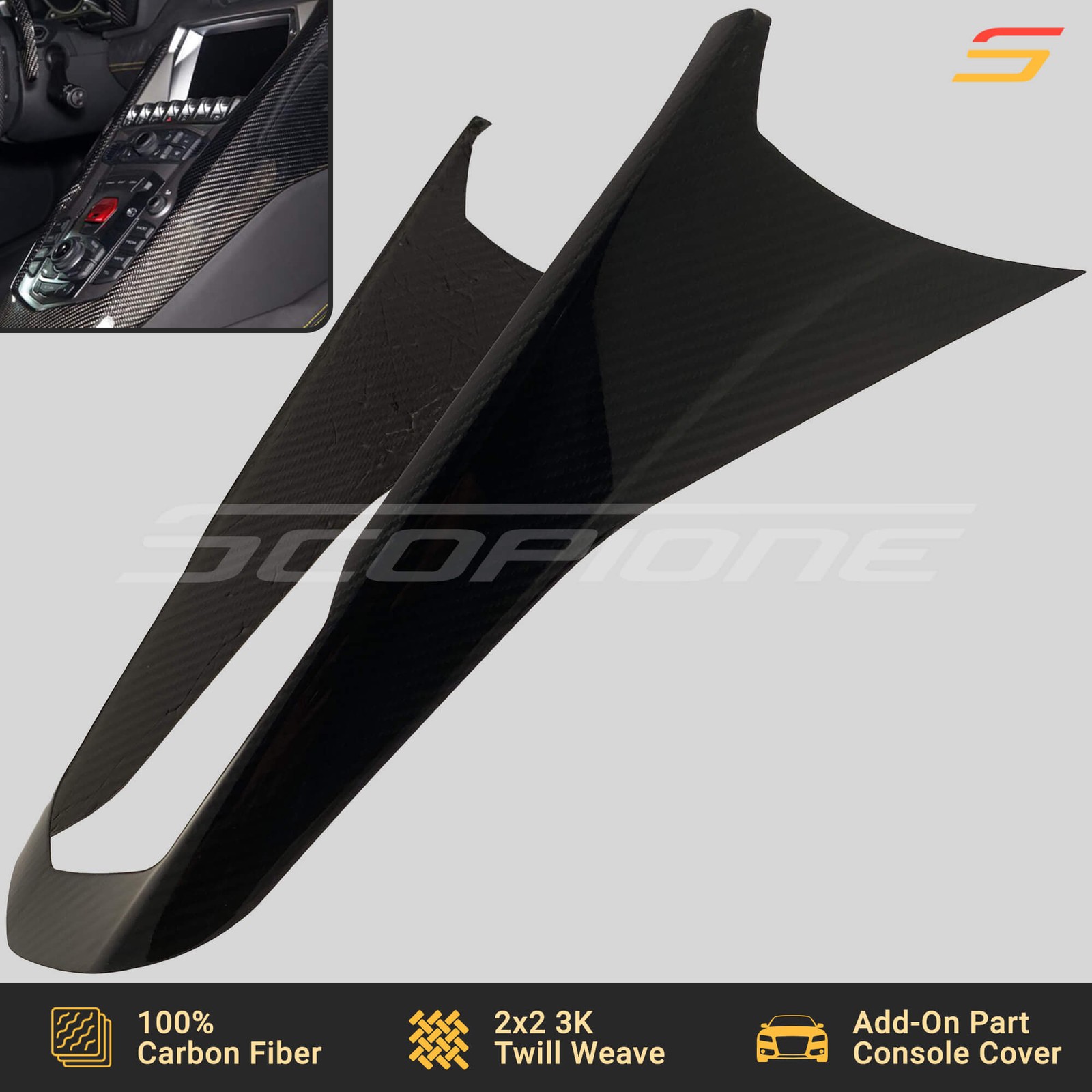 Scopione Carbon Fiber Center Console Trim Panel Cover for Lamborghini Aventador