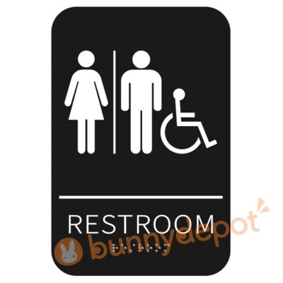 Unisex Restroom Sign ADA Braille Self Adhesive with 3M Tape 9'' x 6''