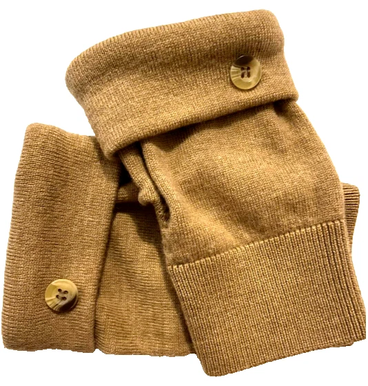 FINGERLESS GLOVES CAMEL BROWN TAN 100% MERINO WOOL M - L MEDIUM - LARGE MITTENS