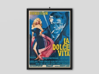 La Dolce Vita 1960 Vintage Movie Poster. Federico Fellini Movie. Marcello Mastro