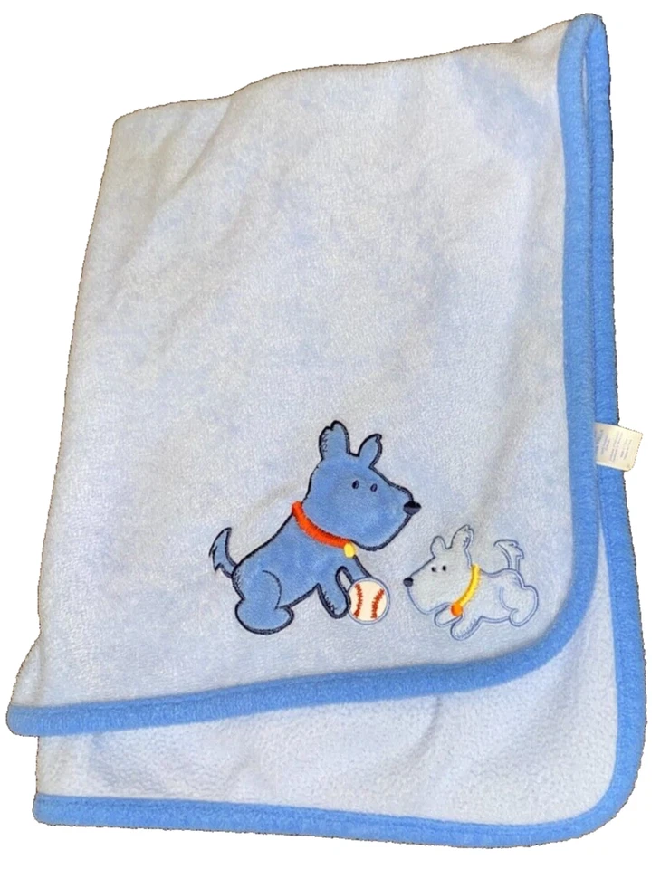 7B !WOW! LN Vintage CARTER'S Puppy Dog Baseball Blue Plush Fleece Crib Blanket - Image 3 of 4